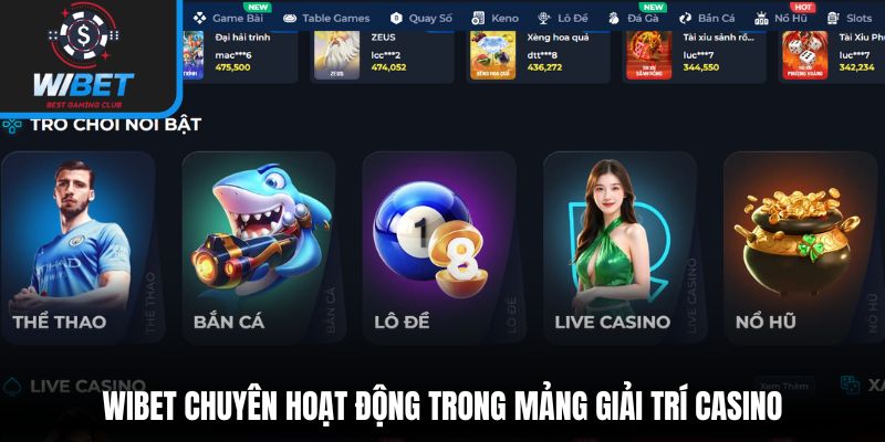 WIBET chuyên hoạt động trong mảng giải trí casino