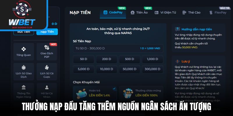 Thưởng nạp đầu tăng thêm nguồn ngân sách ấn tượng